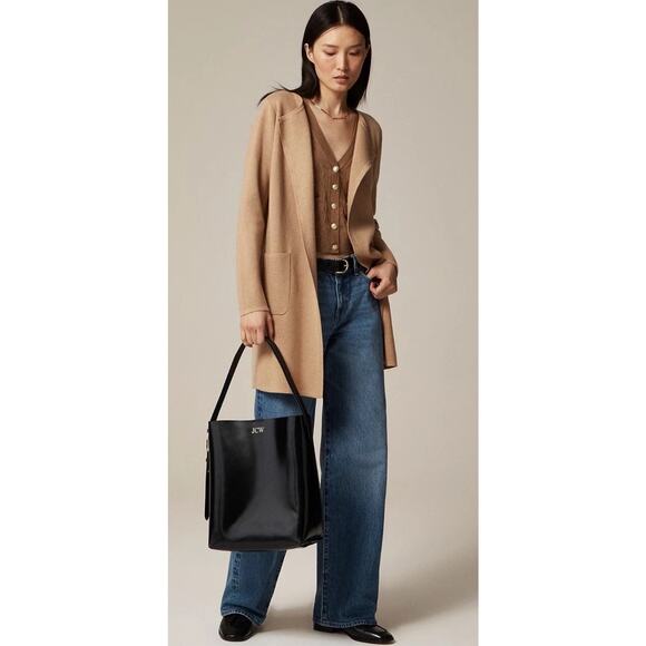 J Crew Juliette Collarless Sweater Blazer •XL•Jacket Cardigan Khaki J6339 Camel - Picture 1 of 10